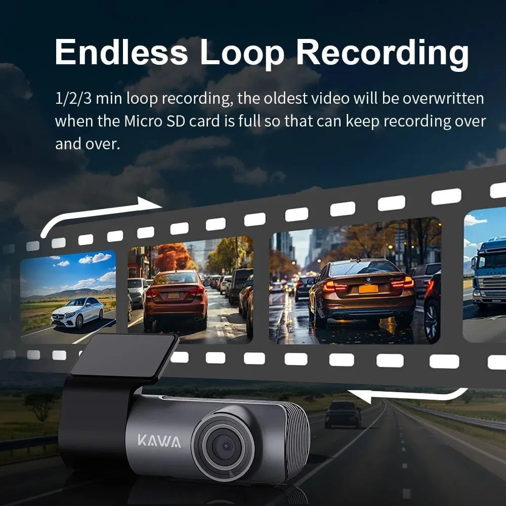 KAWA D5 2K Dash Camera: Car DVR Dash Cam with Video Recorder, Emergency Voice Control, Night Vision, WiFi APP Monitor