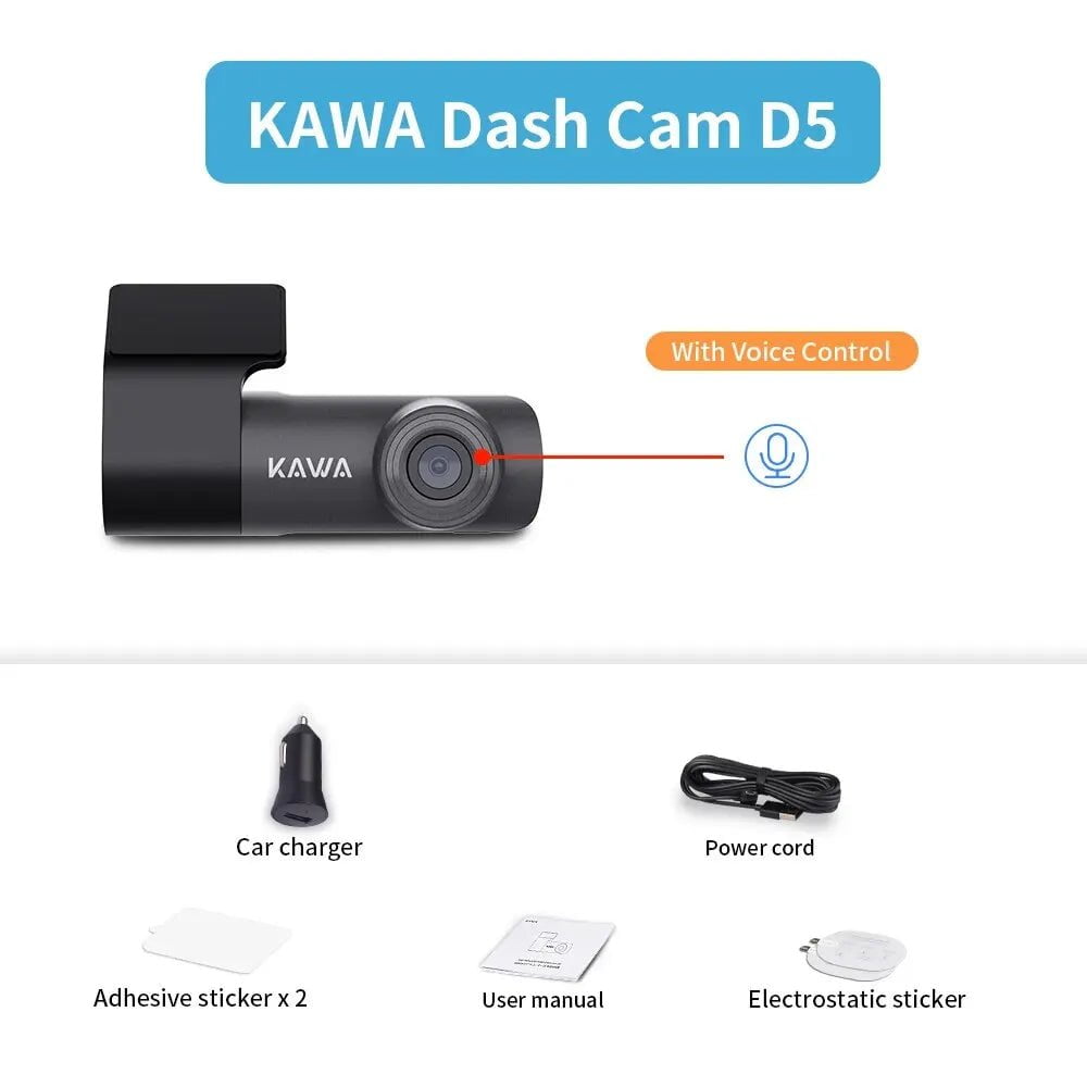 KAWA D5 2K Dash Camera: Car DVR Dash Cam with Video Recorder, Emergency Voice Control, Night Vision, WiFi APP Monitor None / D5-Voice Control