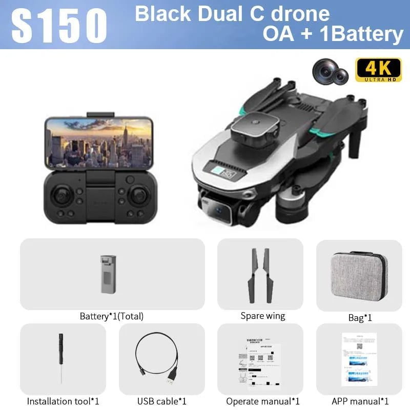 KBDFA D6 Mini 4K HD Camera Drone - Aerial Photography - Obstacle Avoidance - Foldable Quadcopter Black-OA-OF-1B