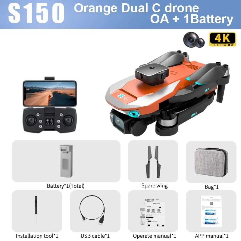 KBDFA D6 Mini 4K HD Camera Drone - Aerial Photography - Obstacle Avoidance - Foldable Quadcopter Orange-OA-OF-1B