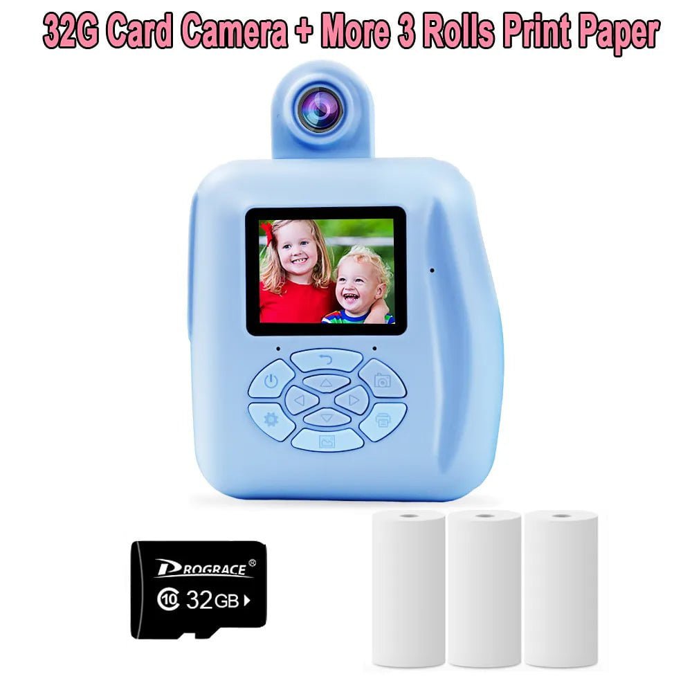 Kid Digital Camera - Instant Printing, Thermal Print, Children Photo Camera, Kids Toys for Girls and Boys 32G Blue 3 Paper