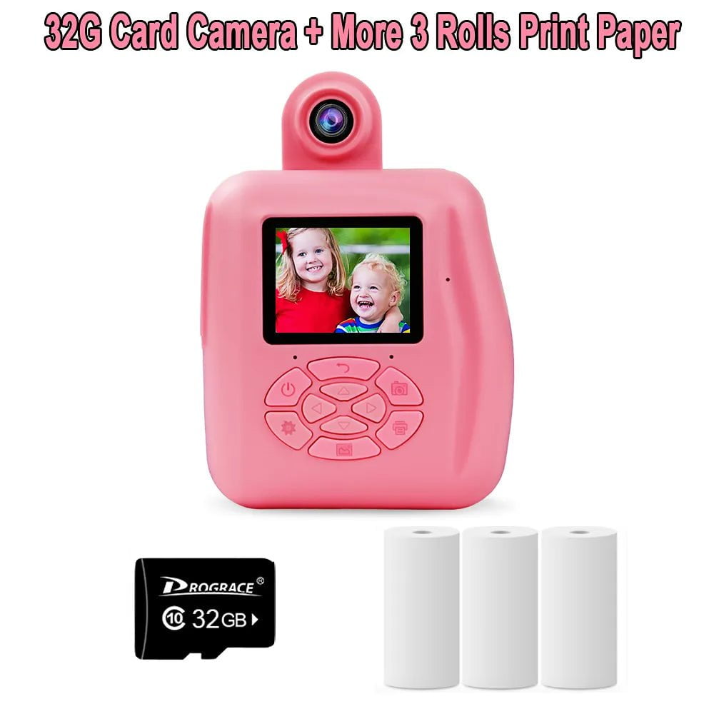 Kid Digital Camera - Instant Printing, Thermal Print, Children Photo Camera, Kids Toys for Girls and Boys 32G Pink 3 Paper