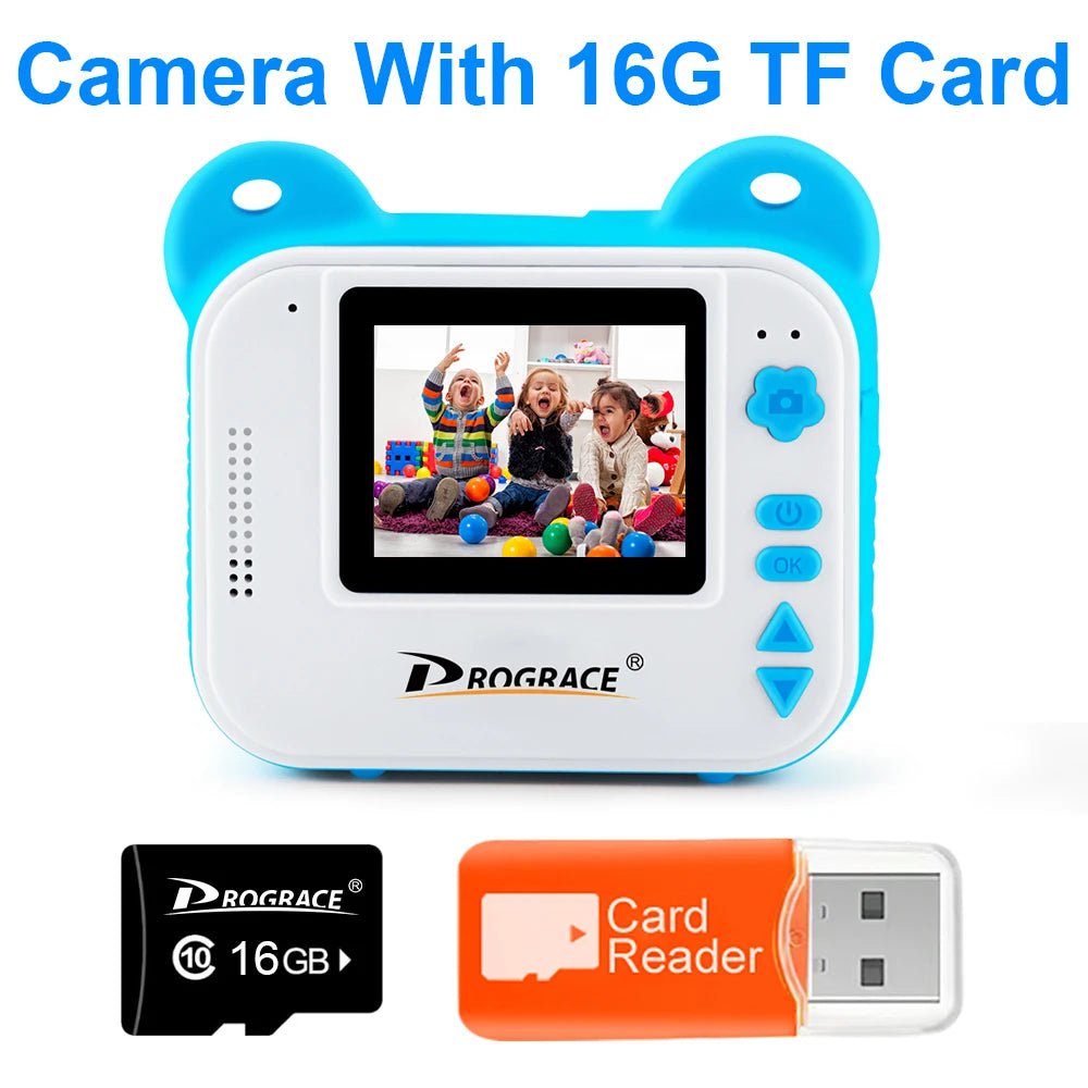 Kid Instant Print Camera - Thermal Printing, Kids Digital Instant Photo Camera, Video, Kids Toys Camera for Children 16G Card Blue Camera