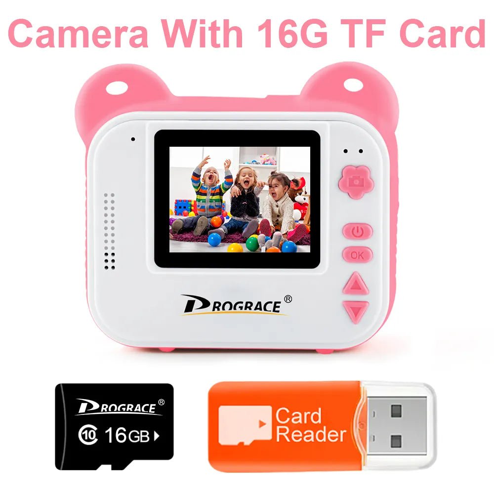 Kid Instant Print Camera - Thermal Printing, Kids Digital Instant Photo Camera, Video, Kids Toys Camera for Children 16G Card Pink Camera