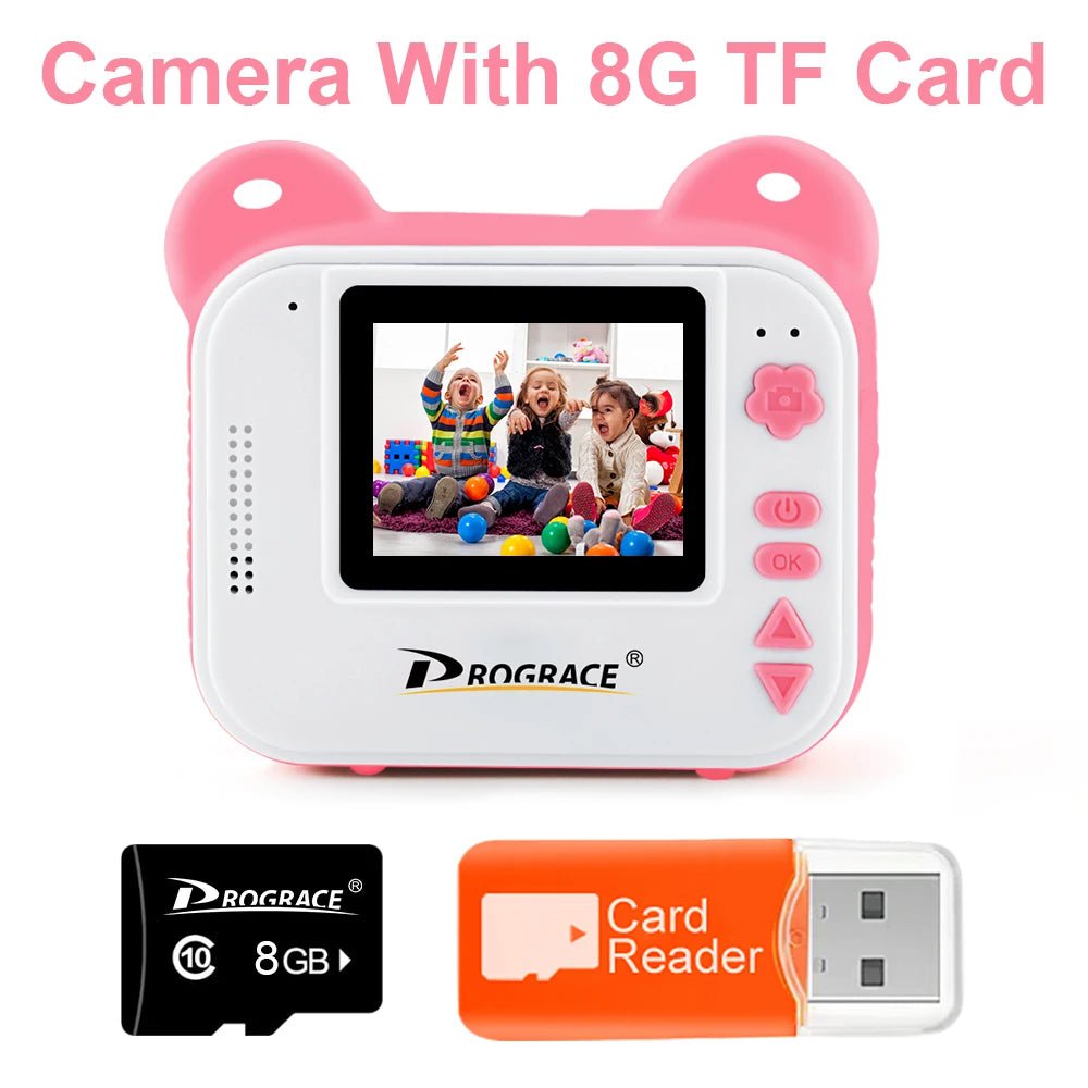 Kid Instant Print Camera - Thermal Printing, Kids Digital Instant Photo Camera, Video, Kids Toys Camera for Children 8G Card Pink Camera