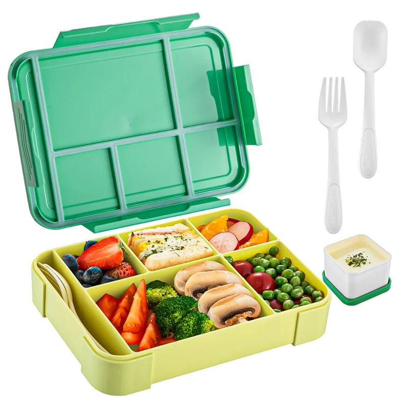 Kid's Sealed Compartment Lunch Boxes - Ideal for Children, Students, Work, and Microwave Heating green