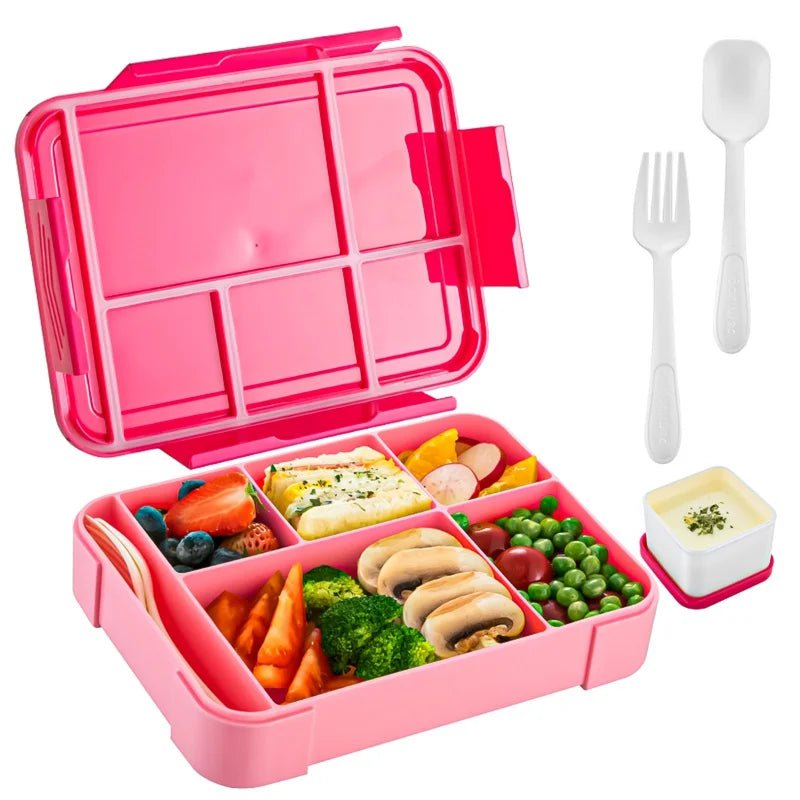 Kid's Sealed Compartment Lunch Boxes - Ideal for Children, Students, Work, and Microwave Heating Wine red