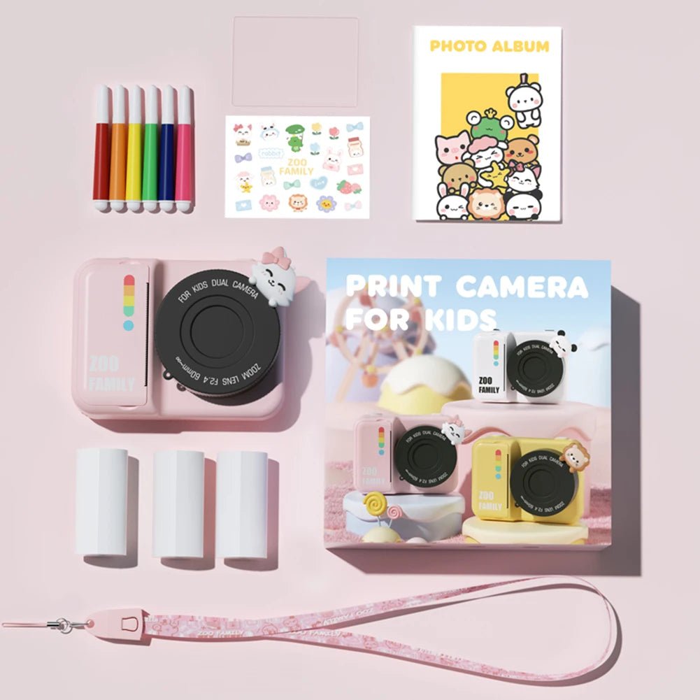 Kids Instant Print Camera - 3.0 Inch Screen, WIFI HD Digital Camera with 48MP Dual Lens, Thermal Photo Paper, Children Birthday Gift Pink A