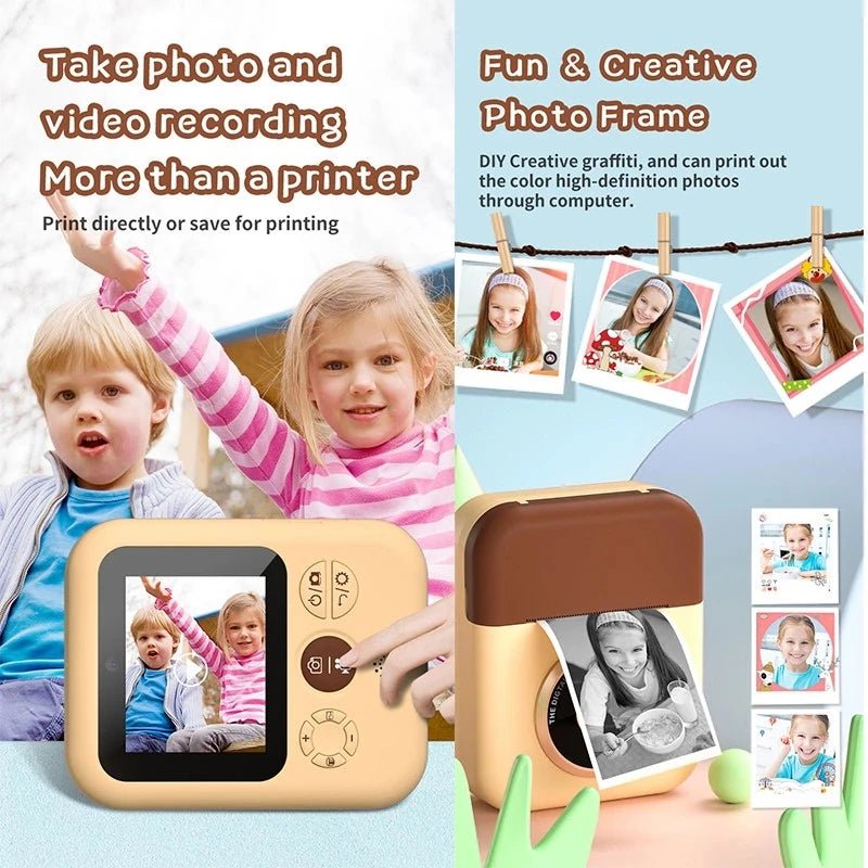 Kids Instant Printing Camera - Mini Digital Camera with HD Video Recording, Dual Lens, Thermal Photo Paper, Birthday Gift for Boys and Girls