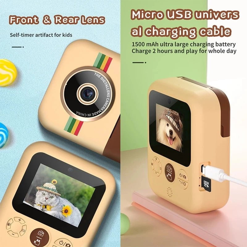 Kids Instant Printing Camera - Mini Digital Camera with HD Video Recording, Dual Lens, Thermal Photo Paper, Birthday Gift for Boys and Girls