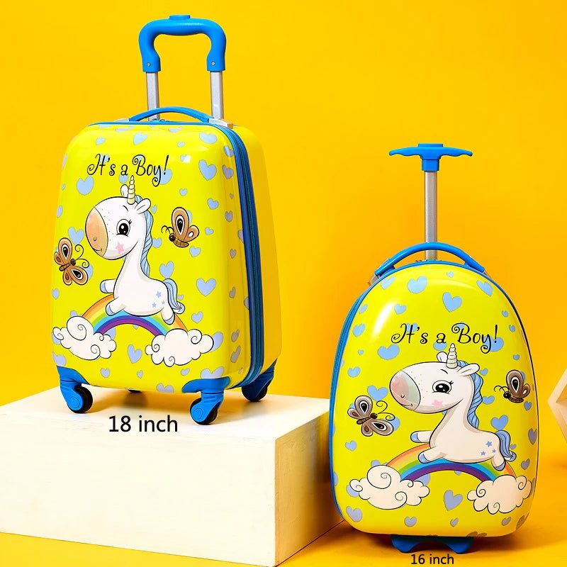 Kids Travel Suitcase - 16''18inch Carry-Ons, Trolley Case for Girls and Boys, Gift Cabin Rolling Luggage Spinner, Cute Cartoon