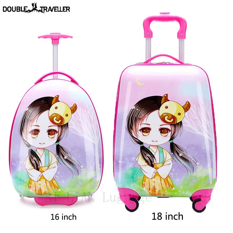 Kids Travel Suitcase - 16''18inch Carry-Ons, Trolley Case for Girls and Boys, Gift Cabin Rolling Luggage Spinner, Cute Cartoon
