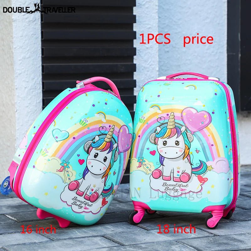 Kids Travel Suitcase - 16''18inch Carry-Ons, Trolley Case for Girls and Boys, Gift Cabin Rolling Luggage Spinner, Cute Cartoon blue unicorn / 16" / CHINA
