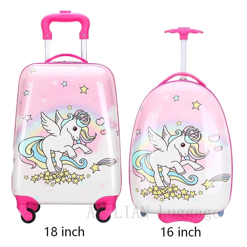 Kids Travel Suitcase - 16''18inch Carry-Ons, Trolley Case for Girls and Boys, Gift Cabin Rolling Luggage Spinner, Cute Cartoon pink unicorn / 16" / CHINA