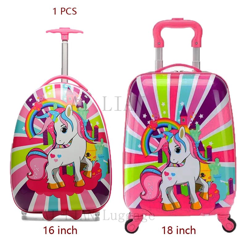 Kids Travel Suitcase with Wheels - Cartoon Anime Rolling Luggage, Carry-Ons Cabin Trolley Bag, Children's Car Suitcase Panda colorful unicorn / 16"