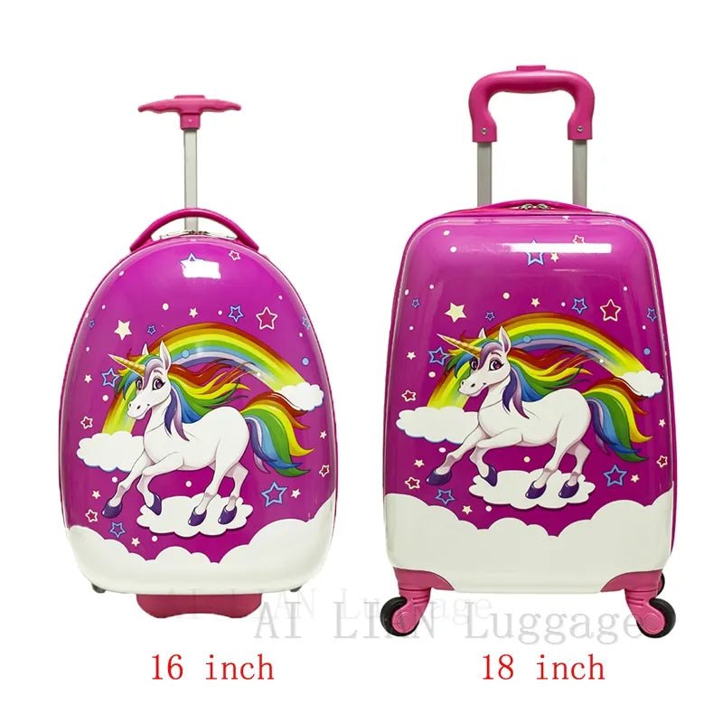 Kids Travel Suitcase with Wheels - Cartoon Anime Rolling Luggage, Carry-Ons Cabin Trolley Bag, Children's Car Suitcase Panda red white horse / 16"