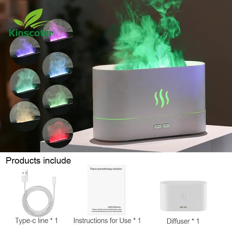 Kinscoter Ultrasonic Aroma Diffuser with LED Flame Lamp 180ml White Pro