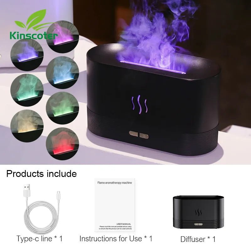 Kinscoter Ultrasonic Aroma Diffuser with LED Flame Lamp - Cool Mist Maker and Essential Oil Humidifier 180ml Black Pro