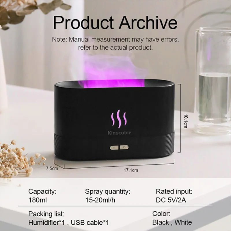 Kinscoter Ultrasonic Aroma Diffuser with LED Flame Lamp - Cool Mist Maker and Essential Oil Humidifier