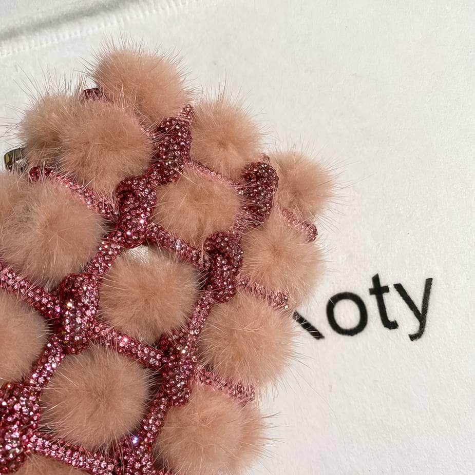 Knotted Rhinestone Handle Furry Clutch Bag LightPink