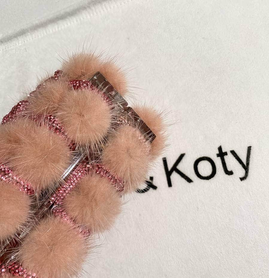 Knotted Rhinestone Handle Furry Clutch Bag LightPink