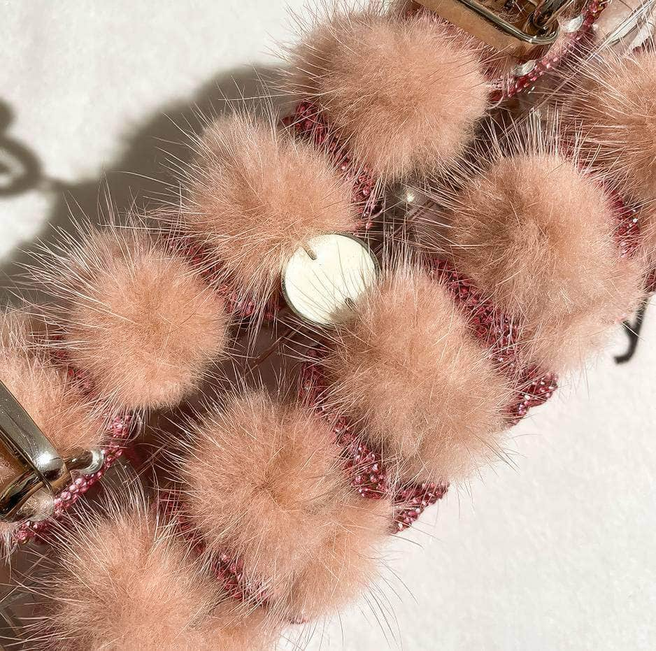 Knotted Rhinestone Handle Furry Clutch Bag LightPink