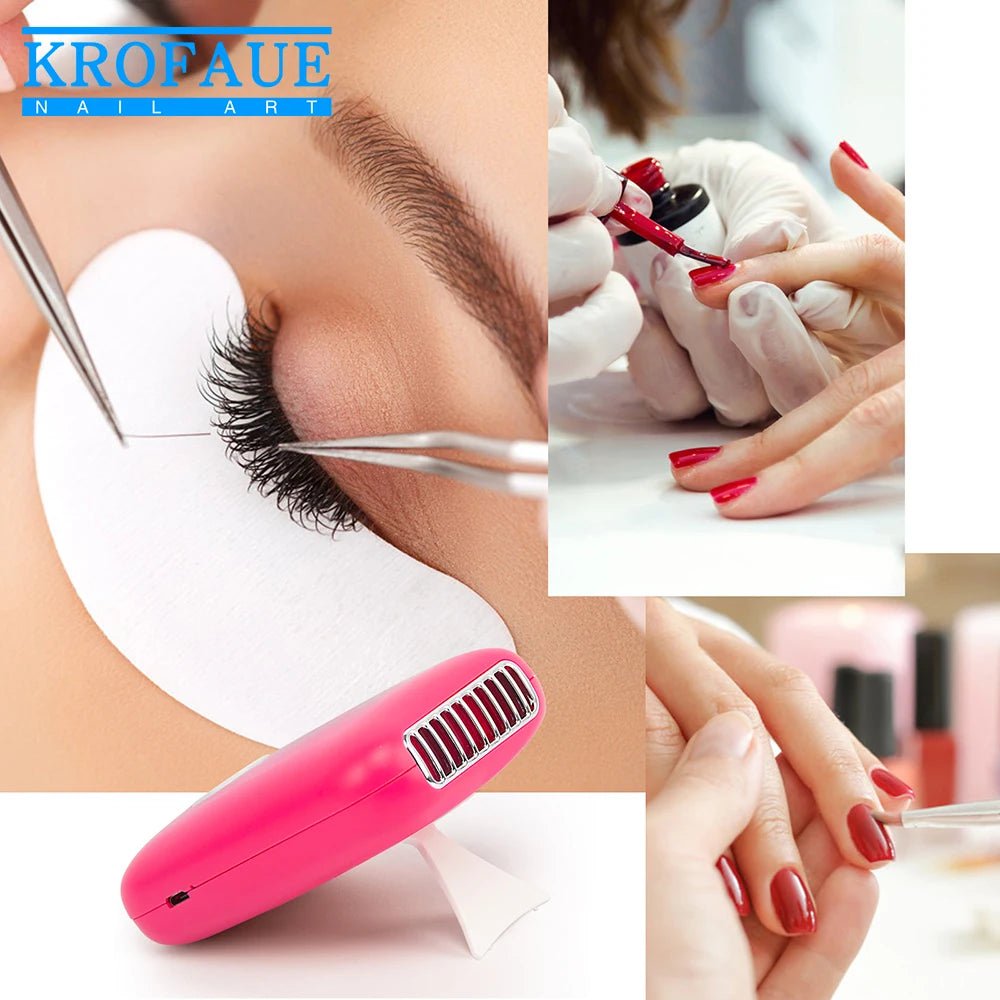 KROFAUE Eyelashes Fan Dryer - Mini Portable Air Conditioning for Lash Extension Graft, Dedicated Dryer with Glue Blower, 3 Gear Speeds