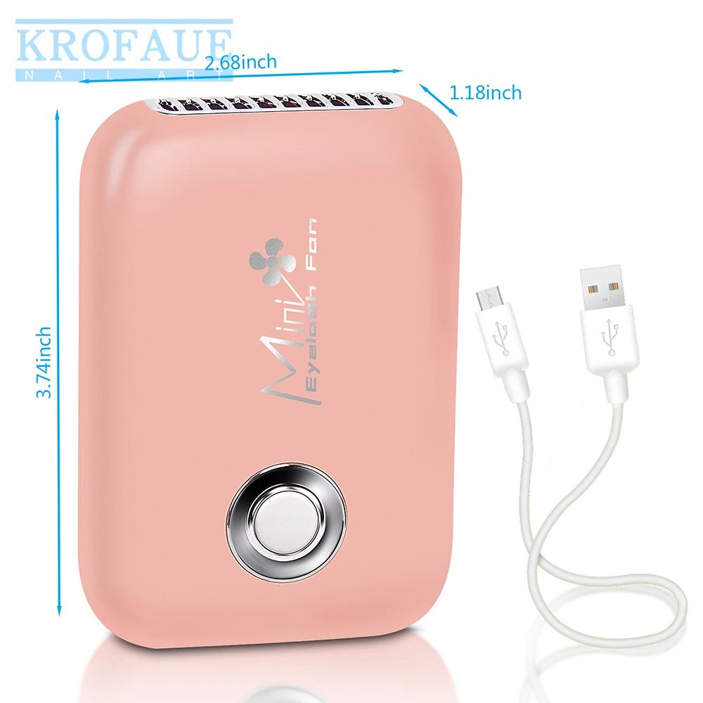 KROFAUE Eyelashes Fan Dryer - Mini Portable Air Conditioning for Lash Extension Graft, Dedicated Dryer with Glue Blower, 3 Gear Speeds