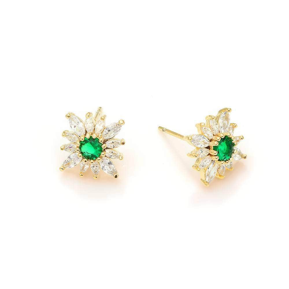 Lab Grown Delicate Cut Sunflower Studded Emerald Earrings