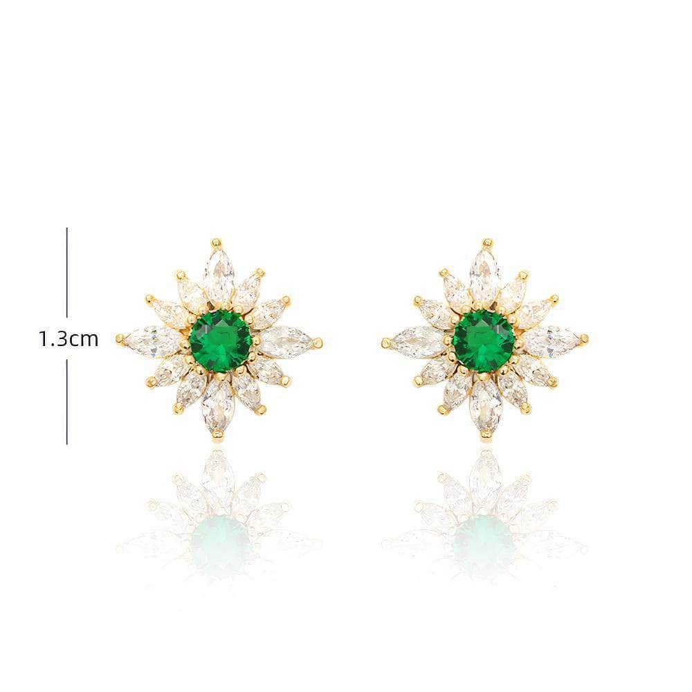 Lab Grown Delicate Cut Sunflower Studded Emerald Earrings