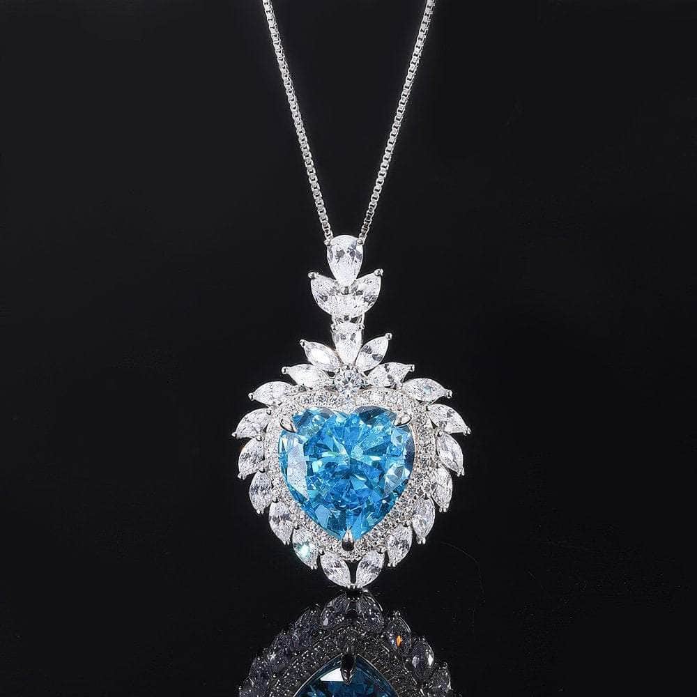 Lab Simulated Diamond Gemstone 14k White Gold Heart Pendant Necklace 5 US / Aquamarine / Necklace