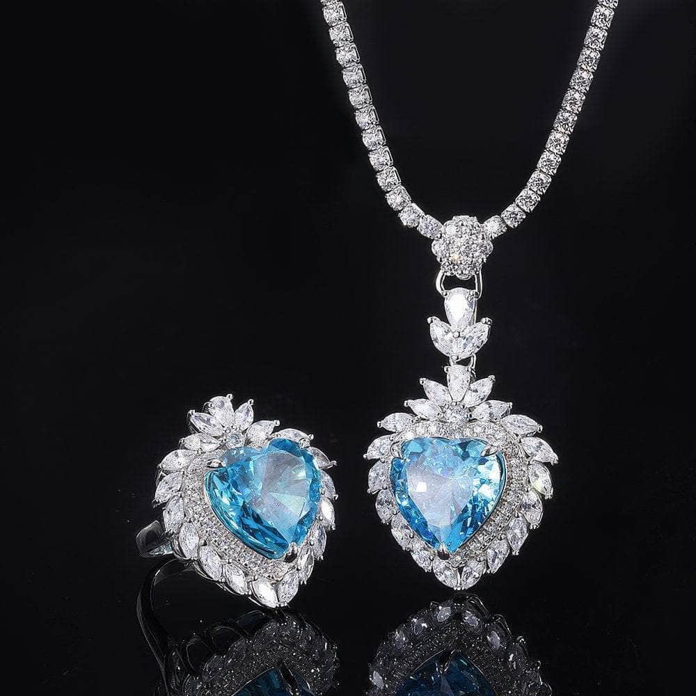 Lab Simulated Diamond Gemstone 14k White Gold Heart Pendant Necklace 5 US / Aquamarine / Pendant