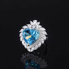 Lab Simulated Diamond Gemstone 14k White Gold Heart Pendant Necklace 5 US / Aquamarine / Ring