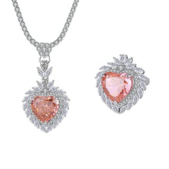 Lab Simulated Diamond Genuine Padparadscha Sapphire 14k White Gold Heart Pendant Necklace
