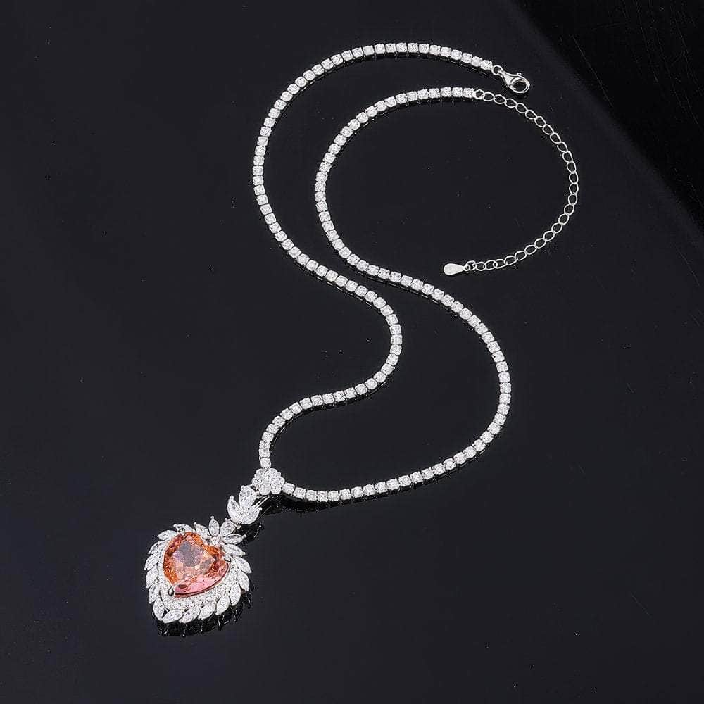 Lab Simulated Diamond Genuine Padparadscha Sapphire 14k White Gold Heart Pendant Necklace