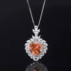 Lab Simulated Diamond Genuine Padparadscha Sapphire 14k White Gold Heart Pendant Necklace 5 US / Necklace / Padparadscha