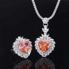 Lab Simulated Diamond Genuine Padparadscha Sapphire 14k White Gold Heart Pendant Necklace 5 US / Pendant / Padparadscha