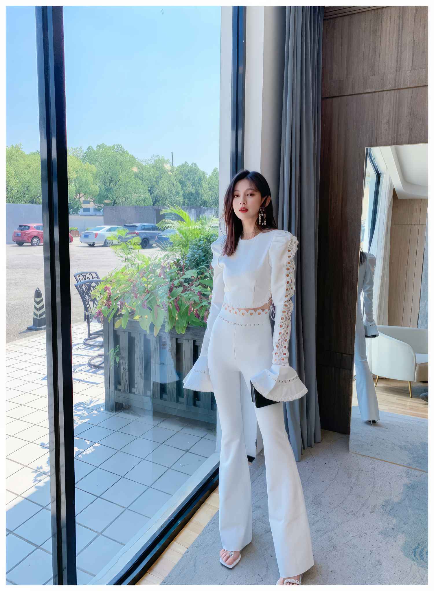 Lace-Adorned Flared Two-Piece Jumpsuit