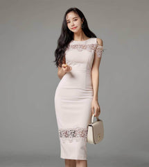 Lace Appliqué Bodycon Midi Dress