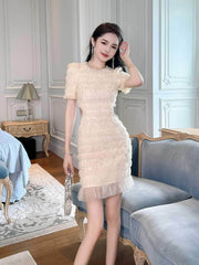 Lace-Trimmed Ruched Cutout Tulle Dress