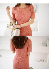 Lace Trimmed Slimfit Midi Dress