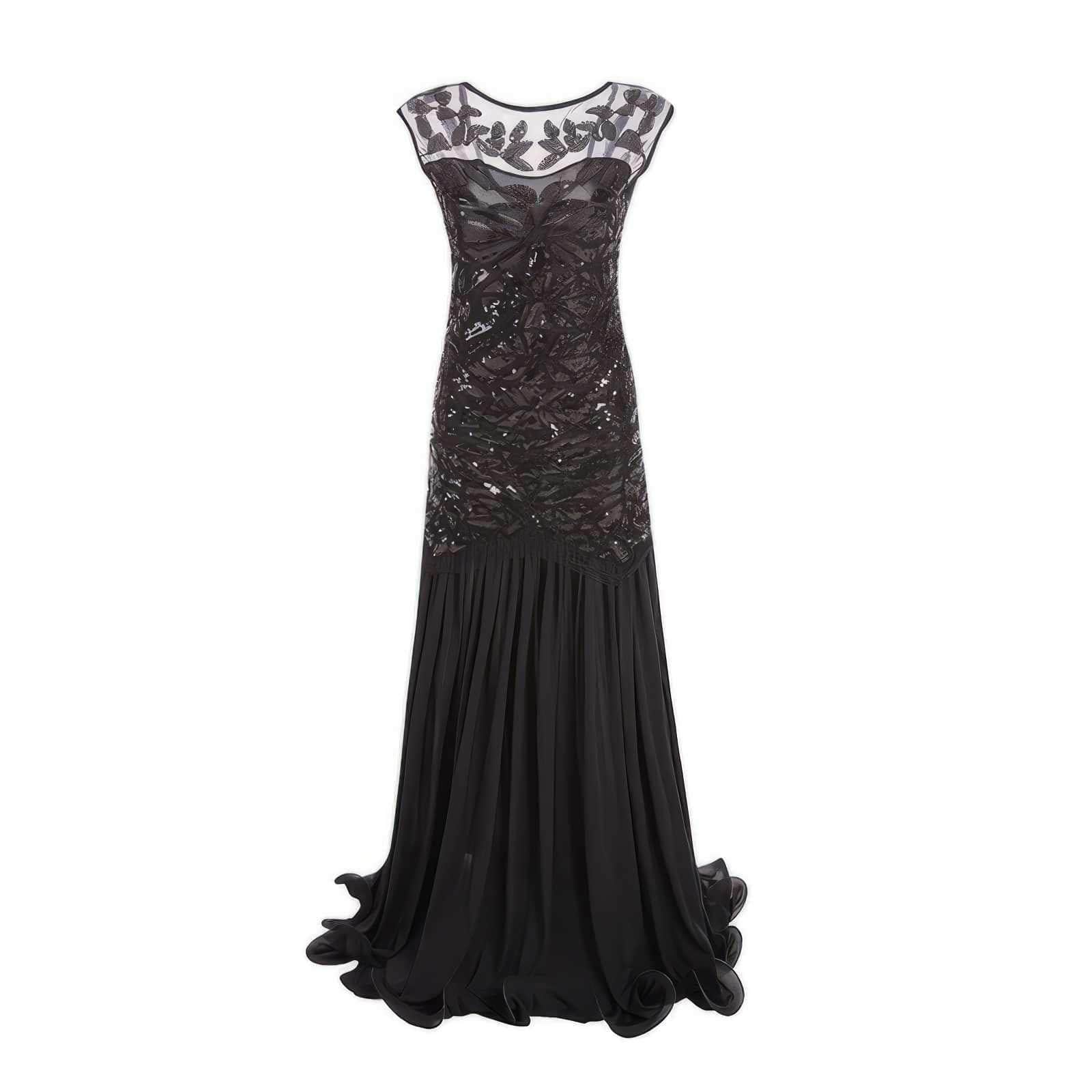 Laced Sequin Tulle Hem Bridesmaid Dress S / Black