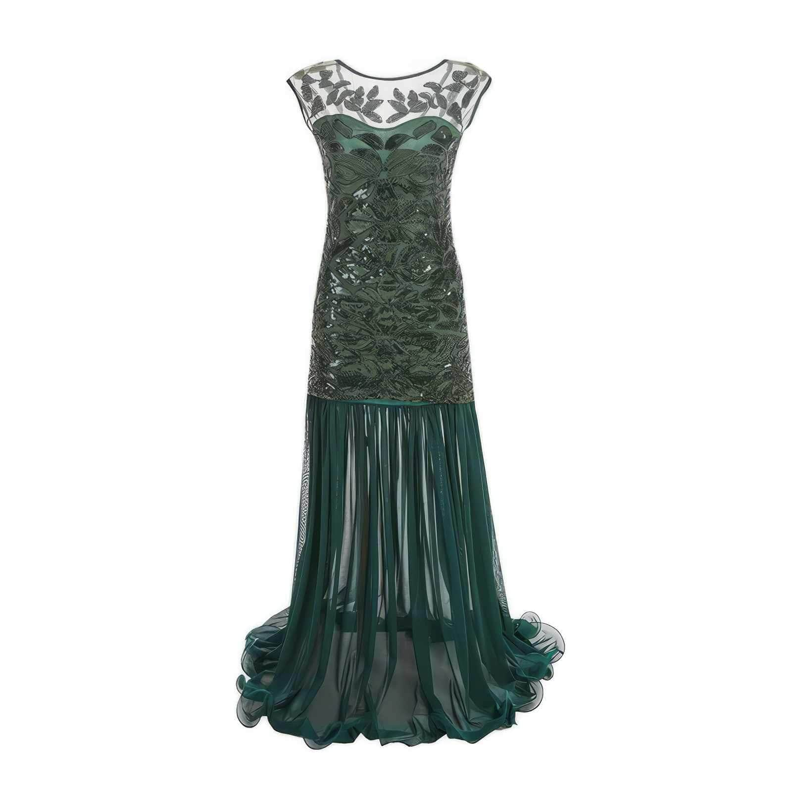 Laced Sequin Tulle Hem Bridesmaid Dress S / DarkGreen