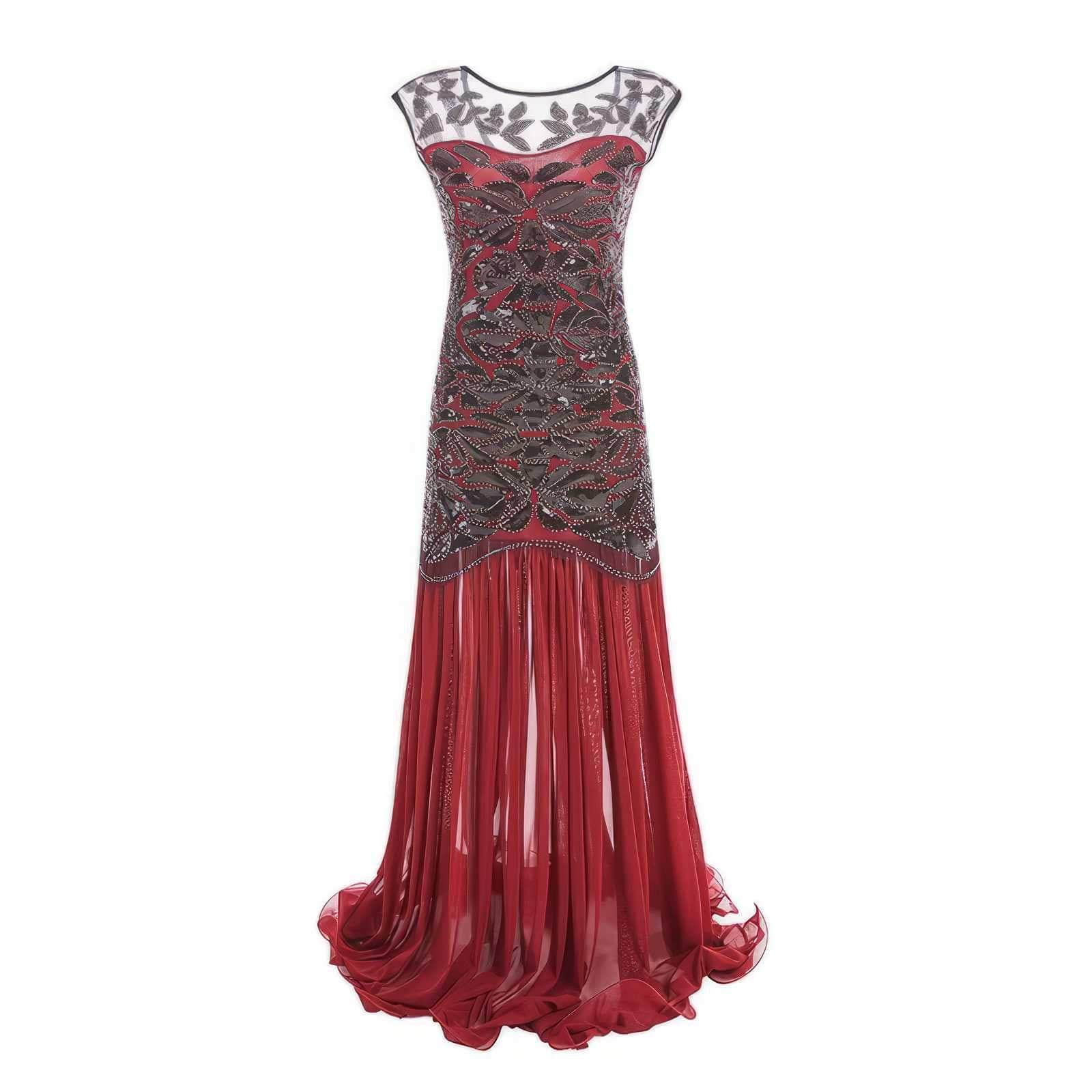 Laced Sequin Tulle Hem Bridesmaid Dress S / DarkRed