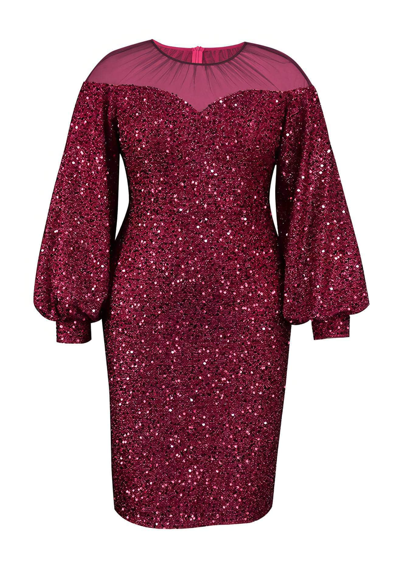 Lantern Sleeves Bodycon Sequin Midi Dress