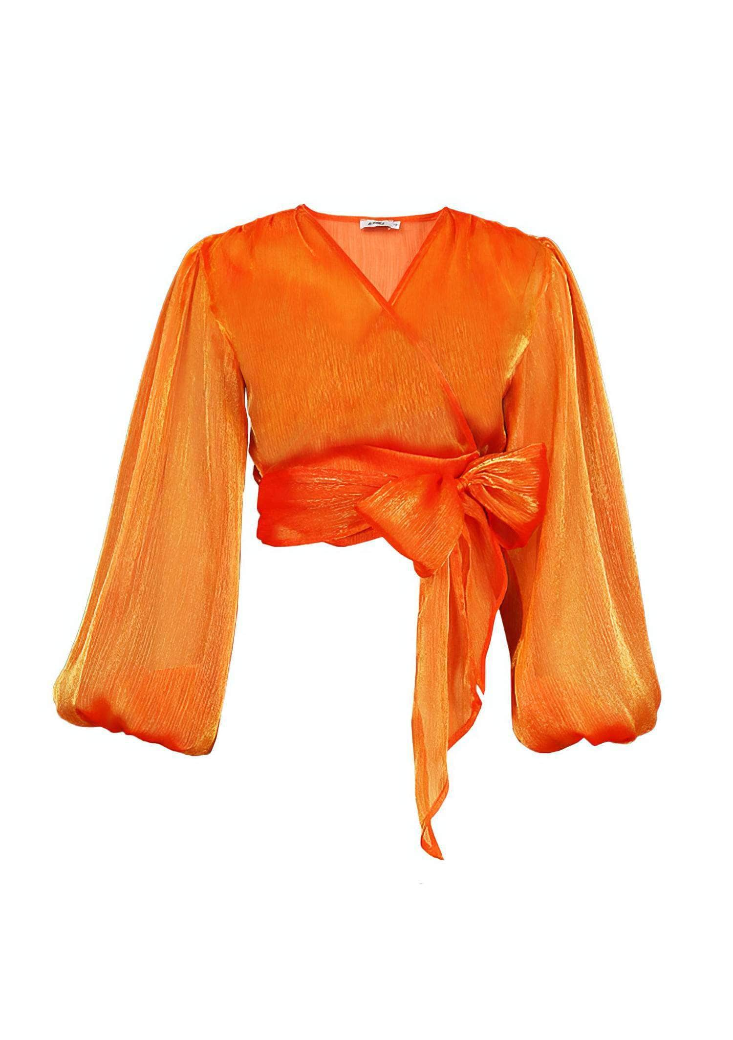 Lantern Sleeves Bow Tie Detail Wrap Top US 4-6 / Orange