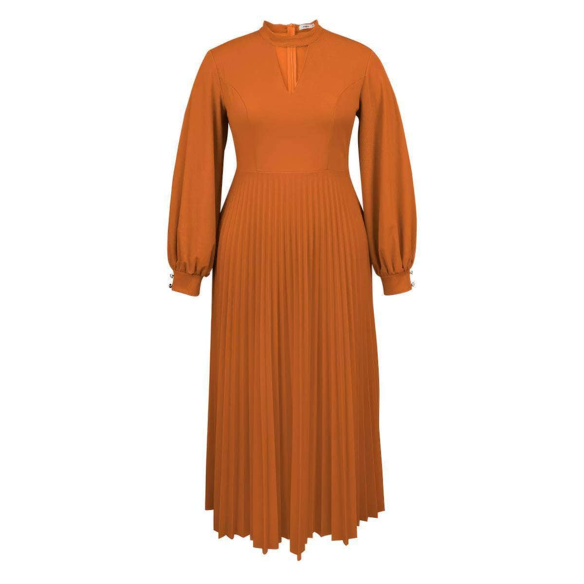 Lantern Sleeves Cut Out Collared Neck Pleated Dress