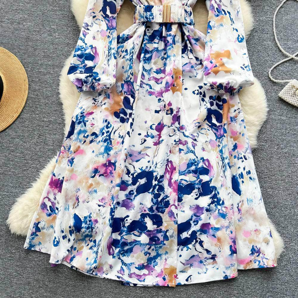 Lantern Sleeves Floral Print A-line Dress