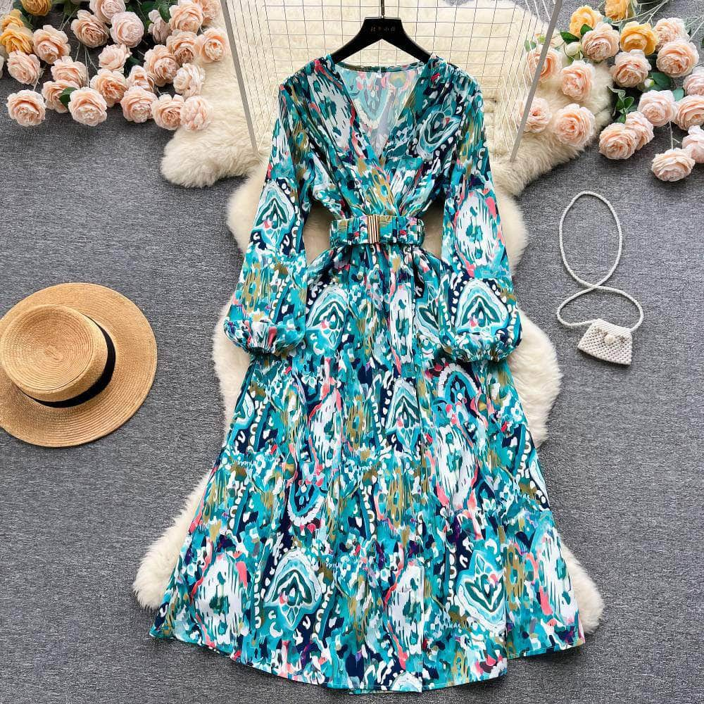 Lantern Sleeves Floral Print A-line Dress