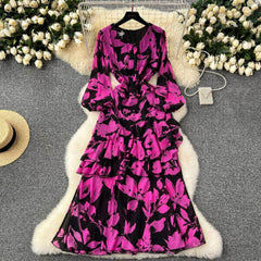 Lantern Sleeves Floral Print Tiered Dress